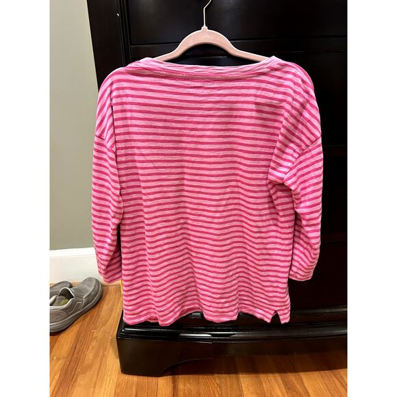 Talbots Size M 100% Cotton Pink 3/4 Sleeve Striped Round Neckline - Picture 3 of 5
